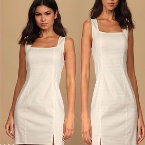 Lulus Happy Chance Cream Gingham Square Neck Mini Dress